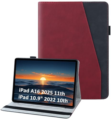 laddutoi Funda para iPad 11ª Generación A16 2025 11 Pulgadas/iPad 10ª Generación 2022 10.9”, Carcasa Protectora Ranuras para Tarjetas, Soporte Plegable y Cubierta de Cuero PU Cover Funda, Rojo