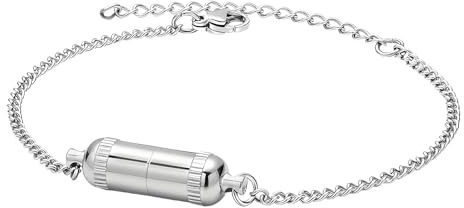 Unisex Adjustable Stainless Steel with Hidden Pills Compartment Geometric Design 16.5cm Stainless Steel Geometric Featuring Removable Holder for Travel Adjustable Chain
