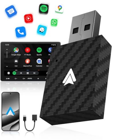 WityEye Adattatore Android Auto Wireless, Dual Core Wi-Fi a 5.8 GHz, Bluetooth V5.3, Rapida & Stabile, Plug & Play, per Smartphone con Android 11+ & Veicoli con Funzione AA Cablata (dal 2016)