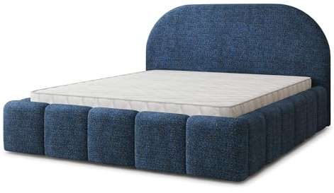 Masseno Polsterbett FLUSSO BL 180x200 cm, Doppelbett, Bettkasten, Stauraum, Lattenrost Und Kopfteil - Blau, Bella 30