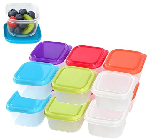 Small Snack Pots with Lids, Stackable Mini Food Storage Containers, Reusable, Multicolour, 12 Pack, for Seasonings and Snacks