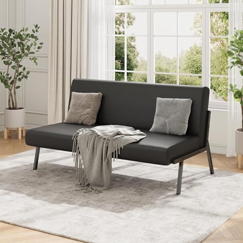 Dripex Sofa 2 Sitzer, Kunstleder Couch Modern mit Metallrahmen, Loungesofa mit Lehne, Doppelsofa für Wohnzimmer Schlafzimmer, 150kg belastbar, 112 x 75 x 68 cm, Schwarz