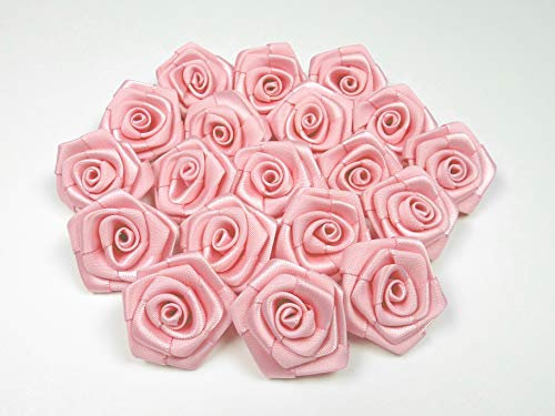 Rosen 3 cm x 10 Stück Satinrosen Aufnäher Deko Blumen Röschen zum Basteln Hochzeit kleine Rosenköpfe Zartrosa Rose 123