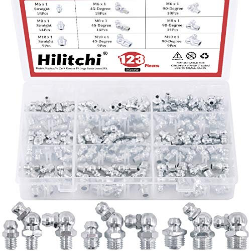 Hilitchi 123Pcs Metric Hydraulic Zerk Grease Fittings Assortment Kit (Metric)
