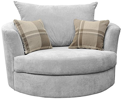 Sofas and More Large Swivel Round Cuddle Chair Fabric (Light Grey)