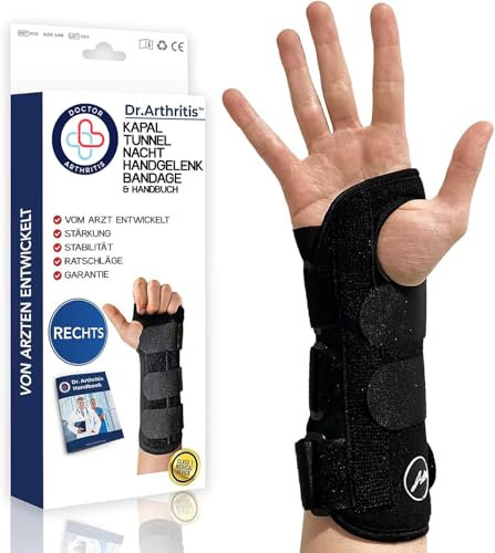 Dr. Arthritis Von Ärzten Entworfen, Verstellbare Handgelenkstütze/Handgelenk-Schiene, Sehnenscheidenentzündung/Karpaltunnel Schiene, Stützende Nacht-Armschiene & Handgelenkbandage [Rechts]