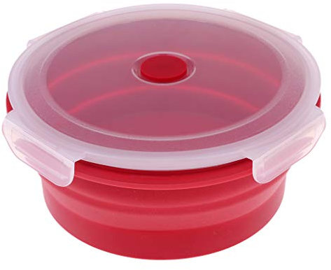 P Prettyia Saladier rond en silicone - Pour le camping, la randonnée, le pique-nique - Rouge - 1200 ml