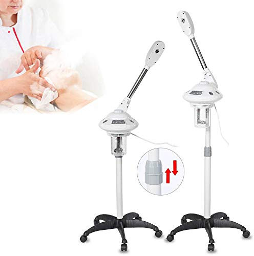 Vaporizzatore Viso Professionale Vaporizzatore Facciale Caldo Sauna Facciale a Vapore con Funzione di Ozono Nebbia Calda per Salone di Bellezza Spa, Rotazione a 360 ° e Design Regolabile in Altezza
