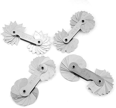 4pcs Jauges de Rayon Outil de Mesure Convexe Concave Jauge de Filet de Rayon en Acier Inoxydable, Plage de Mesure R0.3-1.5 / R1-6.5 / R7-14.5 / R15-25