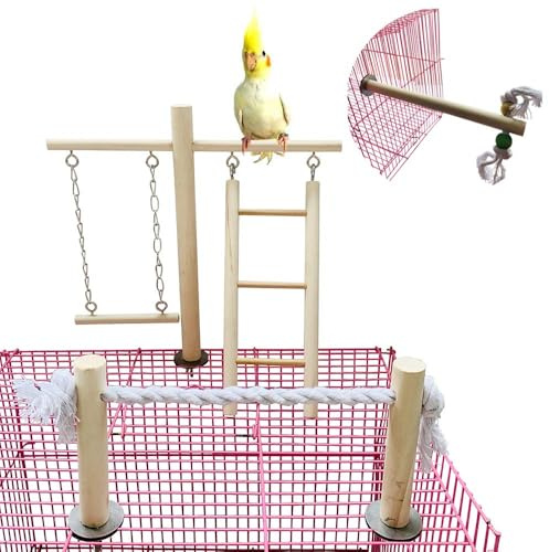 PINVNBY Bird Playground, Wood Parrot Parrot Play Gym Bird Play Stand Perch Bird Cage Accessories for Small and Medium Bird Parrot Parakeet Cockatiel Conure Love Birds Finch