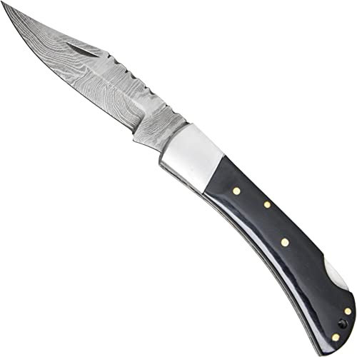Haller Taschenmesser schwarz mit Damastklinge Leder Stecketui