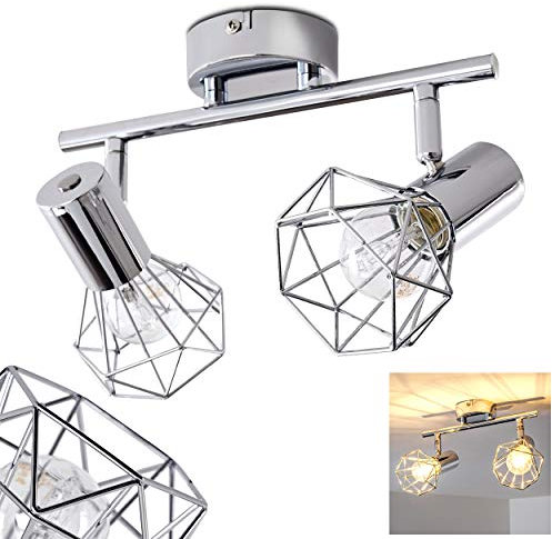 Deckenleuchte Orebro, Deckenlampe aus Metall in Chrom, 2-flammig, mit verstellbaren Strahlern, 2 x E14-Fassung, moderner Spot mit Gittern, ohne Leuchtmittel