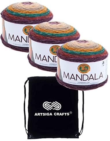 Lion Brand Yarn Mandala 525-215 Warlock | 3 Knäuel, gleiche Farbmenge, Projekttasche, CYC #3 DK-Light Kammgarn, 100 % Acryl, ideal zum Häkeln, Stricken von Babydecken