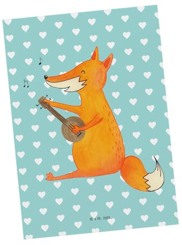 Mr. & Mrs. Panda Postkarte Fuchs Gitarre - Geschenk, Postkarten, einzelkarte, Musik, Grußkarte, Trällern, Sänger, Ansichtskarten, Lagerfeuer, Singen, Ansichtskarte