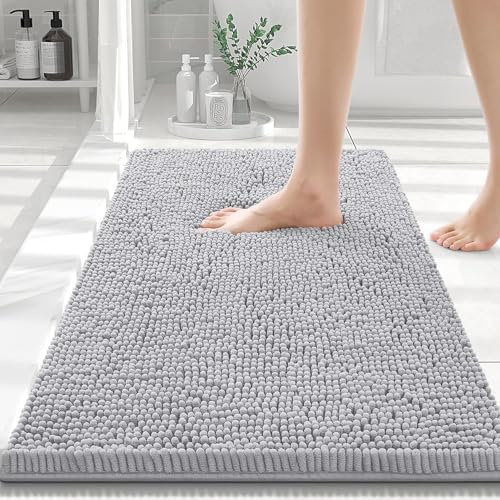 Homaxy rutschfeste Badematte Chenille Badezimmerteppich Mikrofaser Badteppich Saugfähige Hochflor Badvorleger - 50 x 76 cm, Hellgrau