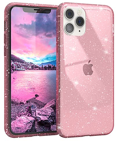 EAZY CASE Hülle kompatibel mit iPhone 11 Pro Schutzhülle mit Glitzer, Handyhülle, Schutzhülle, Back Cover mit Glitter, TPU/Silikon, Transparent/Durchsichtig, Pink