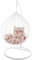KIDEO Komplettset: großer Hängesessel mit Gestell & Kissen, Korbsessel, Poly-Rattan (Korb & Gestell: weiß, Kissen: Blumenmuster Nest (3761 Roses))