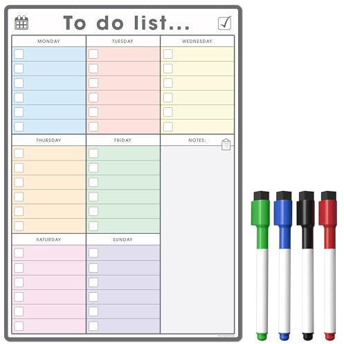 TMS A4 Magnetic to Do List and Weekly Planner - Organise Your Chores, Housework, Office and Business Tasks with Our Dry Wipe Boards! Comes with 4 Magnetic Dry Erase Pens (Colour Style 1, A4)
