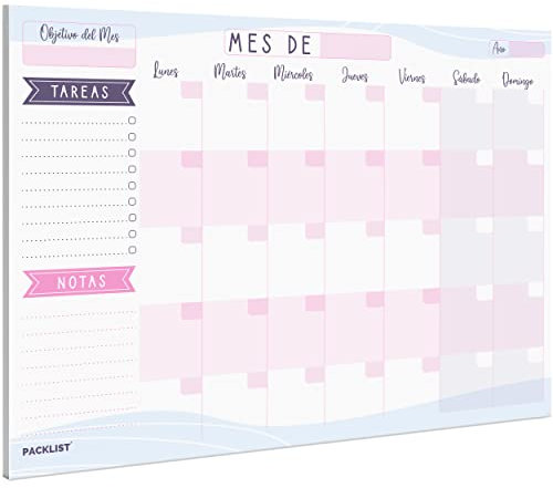 PACKLIST Planificador Mensual, Organizador A4 - Agenda Calendario Perpetuo, Sin Fecha - Planner con 25 Hojas en Formato Mensual