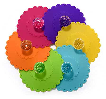 6PCS Silicone Cup Lids Airtight Creative Diamond Mug Cover Glass Cup Covers with Lace Slides Reusable Tea Coffee Drink Cup Lid (Random Color)