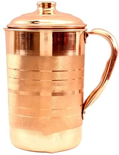 CRAFTING WITH LOVE A Pure Copper Jug Pitcher, Handicrafted Luxury Design, Storage & Serving water,Material: Pure Copper, Weight(Grams): 400, Volume (ML): 1000, Height(inch): 7.2, Width(inch): 3.6