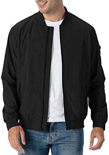Rdruko Men's Windbreaker Lightweight Bomber Jacket Causal Fashion Light Jacket(Black, US L)