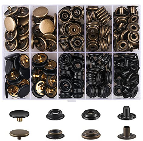 50 Sätze Druckknöpfe Set Kupferfarben+Schwarz Button Werkzeug Metall Fastener Druckknopf Schraubbar Edelstahl Muttern und Bolzen Set für Kleidung Leder Handwerk Jacke Tasche(200 Stück)