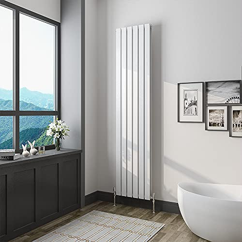 Acezanble 1800x408mm Vertical Flat Panel Radiator White Double Modern Central Heating Radiators for Bathroom Kitchen Living Room