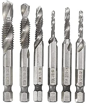 6 STÜCKE 1/8-3/8 Zoll BSW-Schraube Tap Bohrer Bits Gewinde HSS Kombination Taps Senker Deburr Set 1/4 Zoll Schnellwechsel Hex