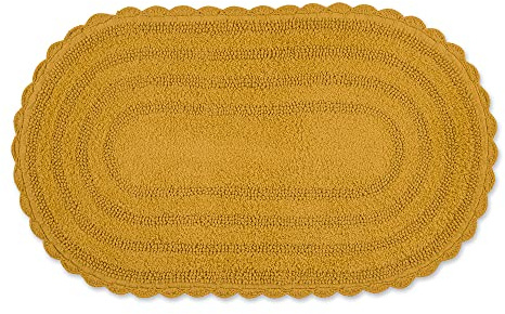 DII Crochet Collection Reversible Bath Mat, Large Oval, 21x34, Honey Gold