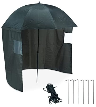 Relaxdays Ombrello a Tenda, Ombrellone da Pesca, Spiaggia, Mare, con Telo Laterale, Picchetti e Custodia Viaggio, Verde, Poliestere, 1 pz