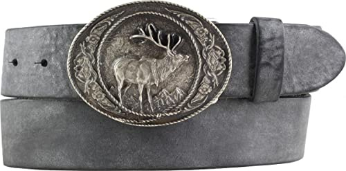 BELTINGER Jagd-Gürtel mit Hirsch-Gürtelschnalle aus weichem Vollrindleder 4 cm Used-Look | Druckknopf-Gürtel mfür Jäger 40mm | Vintage-Look