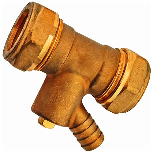MegaHaustechnik Schraubfitting Kupferrohr, Kupplung mit Entleerung, 28mm | Messing Klemmringverschraubung, Trinkwasser geeignet, für Rohr-Außendurchmesser 28mm, Schlauchtülle Außen 13mm