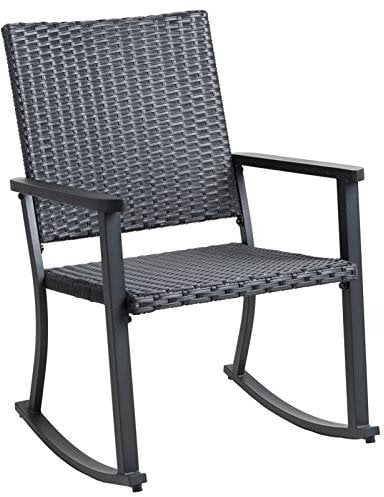 C-Hopetree Outdoor-Schaukelstuhl für Außenterrasse, Metallrahmen, Schwarz All Weather Wicker