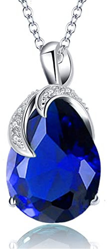 VONSSY Damenkette Edelstein Anhänger Halskette | Oval Teardrop Birne Kristall Rubin Smaragd Rosa Saphir Birthstone Halskette | Platin-Silber-Schmuckgeschenk (Saphir blau)