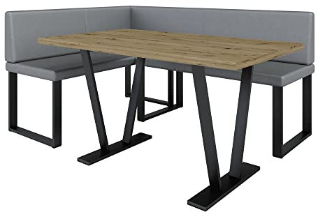 Eckbank Akiko Metal mit Tisch - Eckbankgruppe für Ihrem Esszimmer, Küche modern, Sitzecke, Essecke. Perfekt für Küche, Büro und Rezeption. Solide und Starke Verarbeitung. (Soft 29, 142x196 Links)