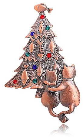 Broche vintage en forme de sapin de Noël pour femmes et filles avec strass colorés en cristal mignon pour chat - Accessoires de robe délicats - Cadeau de Noël pour fille et amie, Métal, Zircon cubique