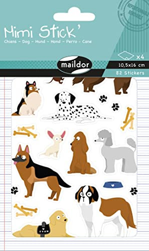 Maildor AE230C - Packung mit 4 Stickerbogen Mimi Stick', 10,5x16 cm, 52 Sticker, Hunde, 1 Pack