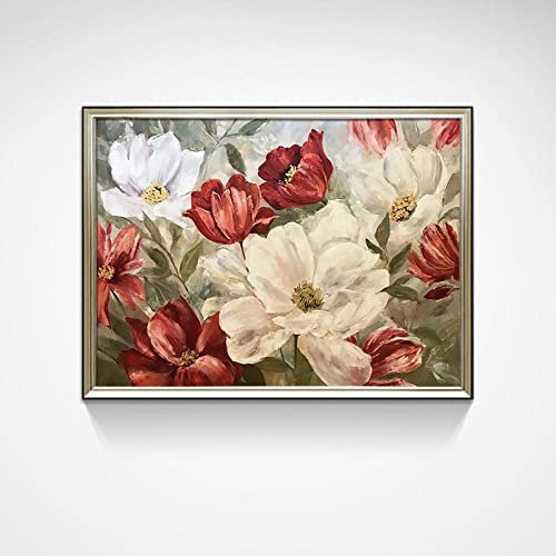 Ölbilder Auf Leinwand Handgemalt, Vintage Rot Blühende Pfingstrose Blume Pflanze Abstrakte Moderne Rahmenlose Original Handgemalte Ölgemälde Auf Leinwand Für Familie Wand Wohnzimmer Esszimmer