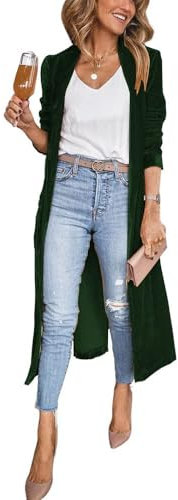 ebossy Women's Vintage Velvet Open Front Cardigan Blazer Suits Silky Loose Fit Long Jacket Coat, Green, L