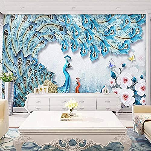 Fototapete - Wandkunst Tapete - Pfau Blumentier - Abnehmbare, Selbstklebende Wandbilder, Kunst-Aufkleber, 3D-Wandaufkleber, 3D-Wandbild, Poster, Bild, Wandhintergrund 140 x 70 cm