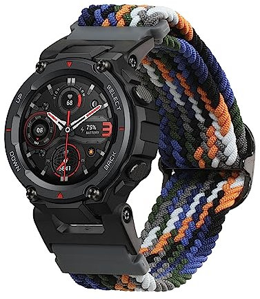 kwmobile Nylon Band Compatible with Huami Amazfit T-Rex/T-Rex Pro - Band Replacement Strap for Fitness Tracker - Dark Blue/Yellow/White