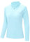 donhobo Damen Sport T-Shirt Running Fitness Shirts Langarm Oberteile Yoga Gym Crop Top Leicht Trainingsshirt Sportshirt mit 1/4 Reißverschluss (Hellblau, L)