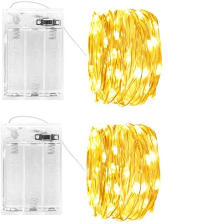 cshare LED Lichterkette Batterie, 2x 5M 50LED Silberdraht Lichterketten Akku mit Timer Wasserdicht Fairy Lights für Zimmer Garten Krüge Weihnachten Innen Außen Dekoration (Warmweiß)