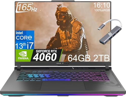 ASUS ROG Strix G16 Gaming Laptop 16 FHD+ 165Hz (Intel 13th Gen Core i7-13650H, 64GB DDR5 RAM, 2TB PCIe SSD, GeForce RTX 4060 8GB) RGB Backlit, Thunderbolt 4, Wi-Fi 6E, IST Cable, Win 11 Home - 2023
