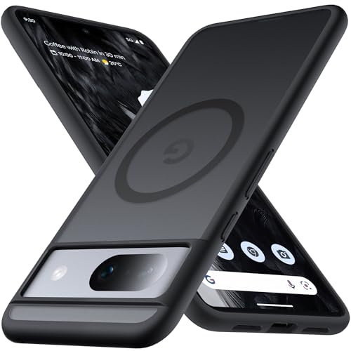 Anqrp Kada Serier für Google Pixel 8 Hülle, Starke Magnete kompatibel mit Mag, durchscheinende Matte Schutzhülle, militärische stoßfeste Handyhülle für Google Pixel 8 6,2 Zoll, Schwarz