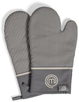 MasterChef Maniques Cuisine, Gants Four Anti Chaleur Jusqu'à 250°C, 100% Coton, avec Le Logo et l'attache de Suspension, 1 Paire, Gris