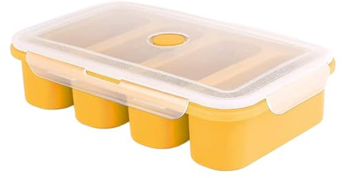 Bac de congélation en silicone avec couvercle, Grand bac à glaçons pour soupe Plateaux de congélation pour aliments pour bébés Récipients de congélation pour soupe Moules de congélation, Jaune