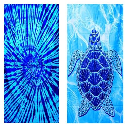 2 PCS Strandtuch Mikrofaser Beach Towel Badetuch Sandfrei XXL Schnelltrocknend Strandhandtuch Damen Strandtücher Sommer Zubehör Handtuch Strand Mädchen Geschenke für Damen 180*80 Blaue+Schildkröte