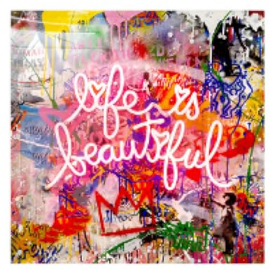 Banksy-Kunstwerk, Leinwandgemälde, Graffiti-Kunst, Life is Beautiful, Poster, Drucke, Wandkunst, Bilder für Wohnzimmer, Heimdekoration, 30 x 30 cm, rahmenlos